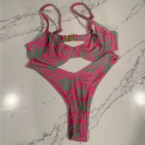 Pink and Green Floral Bikini Set